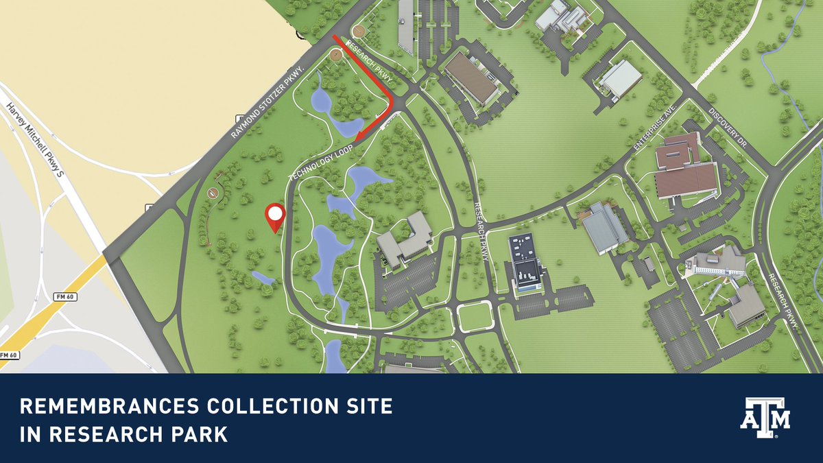 a map of Research Park on West Campus showing the remembrances collection site drop-off location