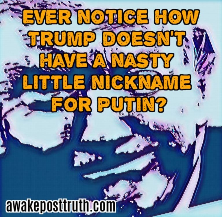 Awakeposttruth's tweet photo. Ever notice how trump doesn’t have a nasty little nickname for Putin. Visit https://t.co/MIISDgZ8Vg for loads more #DonaldTrump #trumpmemes #trumpmeme #trumpregrets #awakeposttruth #Memes #trump #president #potus #Putin #TrumpRussia #TrumpRussiaCollusion #PutinsPuppet https://t.co/ovquHVsY8x