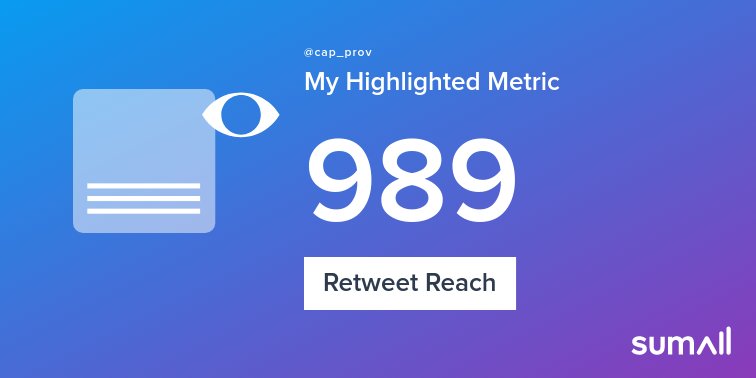 cap_prov's tweet photo. My week on Twitter 🎉: 1 Like, 1 Retweet, 989 Retweet Reach, 1 New Follower. See yours with https://t.co/tzOXzPXhVy https://t.co/3IrtYNOZe0