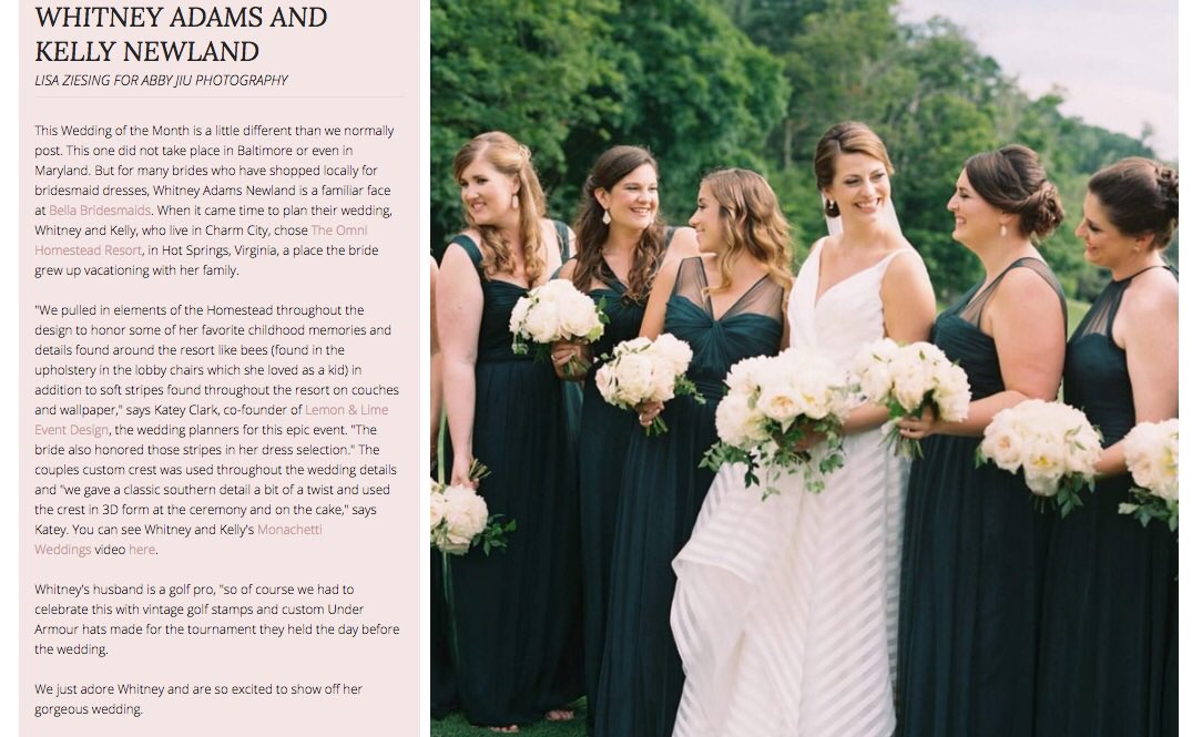 bellabaltimore's tweet photo. #BellaBaltimore owner Whitneyโs wedding is on @BaltimoreBride! So touched to be featured by our favorite wedding mag ๐ all photos #abbyjiuphotography https://t.co/YOTfN6NyPA