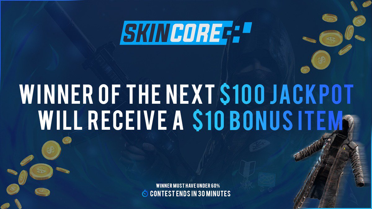 SkinCoreGG's tweet photo. 30 Minute Challenge! ⭐️ #JoinTheCore

- Next winner of the next 100$ Jackpot will receive a 10$ bonus item, winner must have under 60%.

https://t.co/dFWDtFwReB ⚡️ https://t.co/dhRRXdE01f