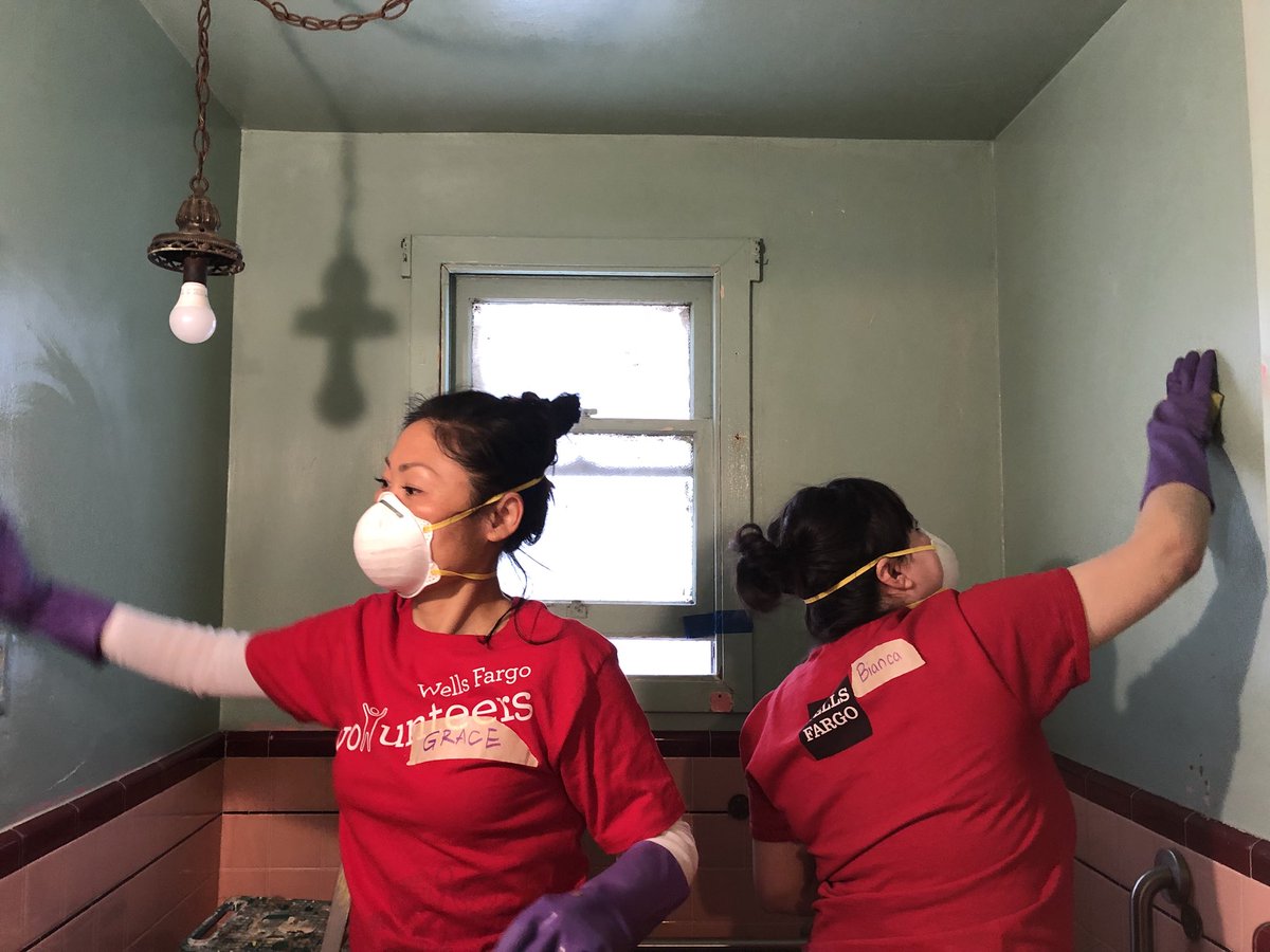 RTSanFran's tweet photo. #RebuildingMonth prep work continues! Today women from @WellsFargo are preparing Julia’s home for fresh paint. Looking good! 👍🏻 #SHEBUILDS #wellsfargovolunteers https://t.co/O4ERF5Wu54