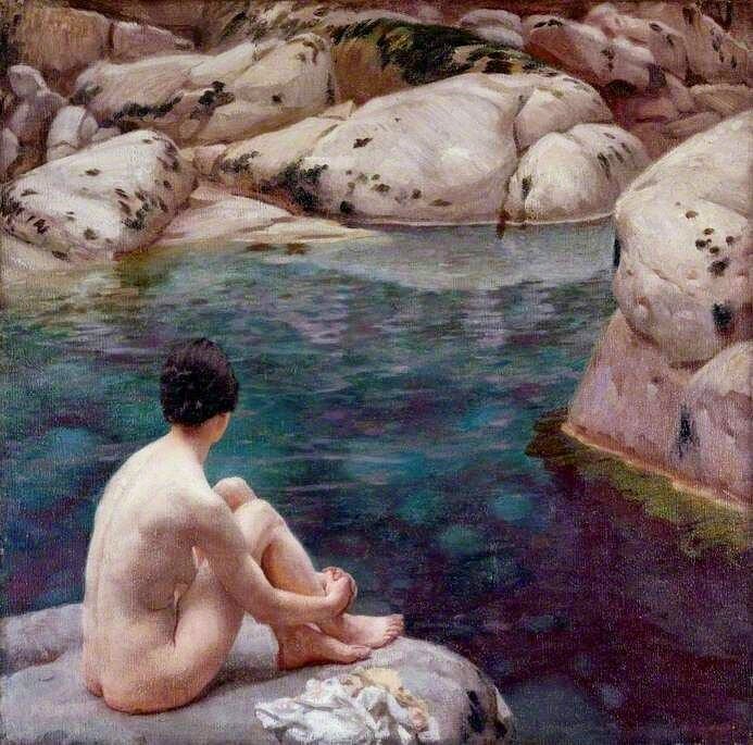 'The Bathing Pool' c.1916 by English artist Harold Knight (1874-1961) #art #artoftheday #haroldknight #bathingpool #britishpool #heatwave