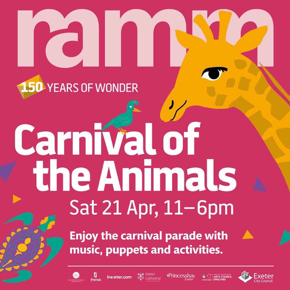 Mr_John_Harvey_'s tweet photo. Who else is looking forward to seeing #Exeter come to life this weekend as @RAMMuseum celebrates its 150th Anniversary...

Carnival of the Animals promises to be great fun!🐻🐯🦒🐼🐘 #LoveExeter #ExeterMuseum150 #DevonHour https://t.co/KVKKAQrR7k