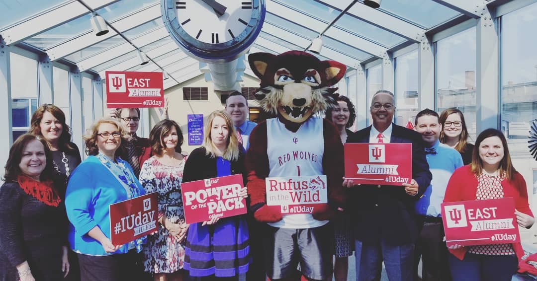 Rufus heads in for the First Bank Richmond Power of the Pack luncheon with #IU and IU East alumni and students. #iueast #iuday