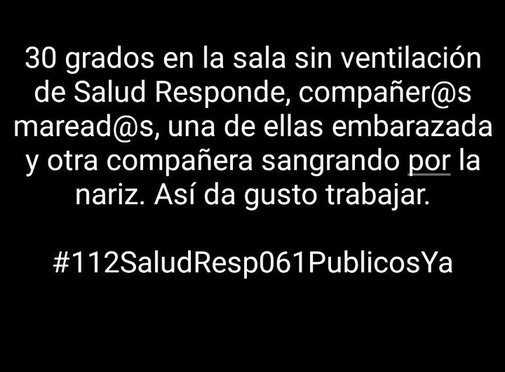 Hola <a href="/isabelalbas/">Isabel Albás Vives 🇪🇸🇪🇸🇪🇸</a>  Estas son condiciones dignas de trabajo   ???  Está pasando hoy, ahora. Para cuándo las soluciones  ???  #112saludresp061publicosya