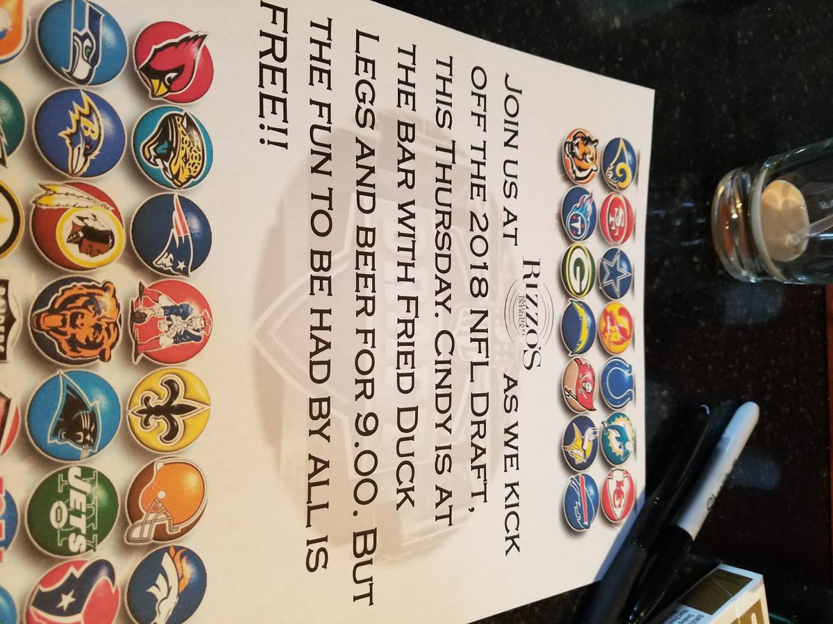 Come to Rizzos tomorrow for draft day party at the bar. Specials on Food and drink