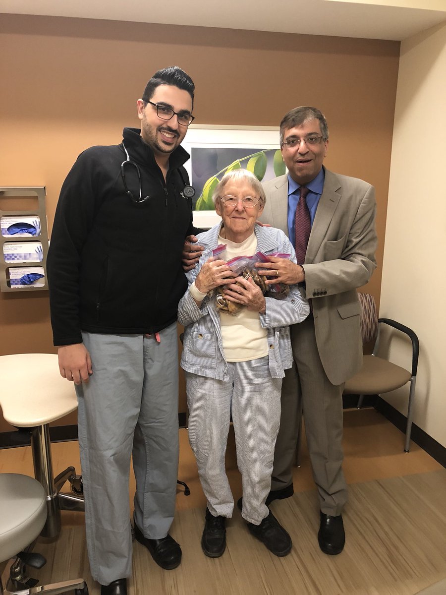 AshishPershad's tweet photo. TAVR in 95 yr old at 1 month follow up. Betty Crocker assortment of home made cookies for the team. Heartwarming moment of the day. #tavr works https://t.co/0T6KYrgft2