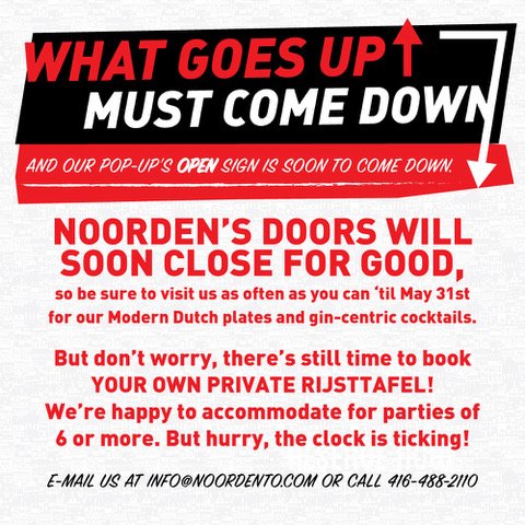 There’s just 6 weeks left to satisfy your Dutch cravings at Noorden. Make a reservation or book a private rijsttafel now! #moderndutch #ginbar #noordenfoodbar #northofbloorlife #noordenisclosing #rijsttafel #xxx