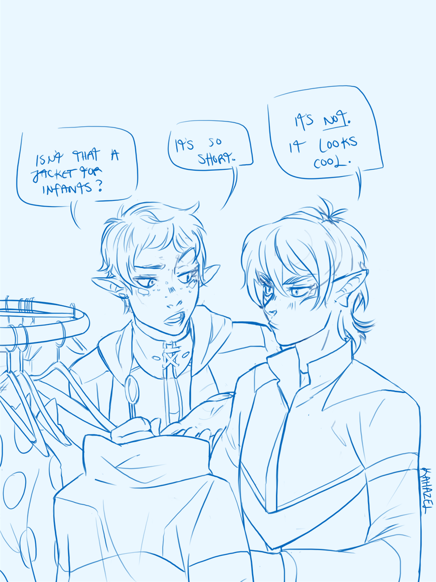 One last nonsense doodle about alteans and their thrift shopping. #voltron #lance #keith 