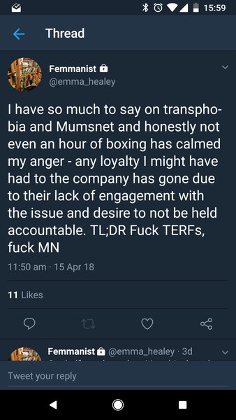 Tweet saying Fuck Mumsnet and saying has no loyalty.