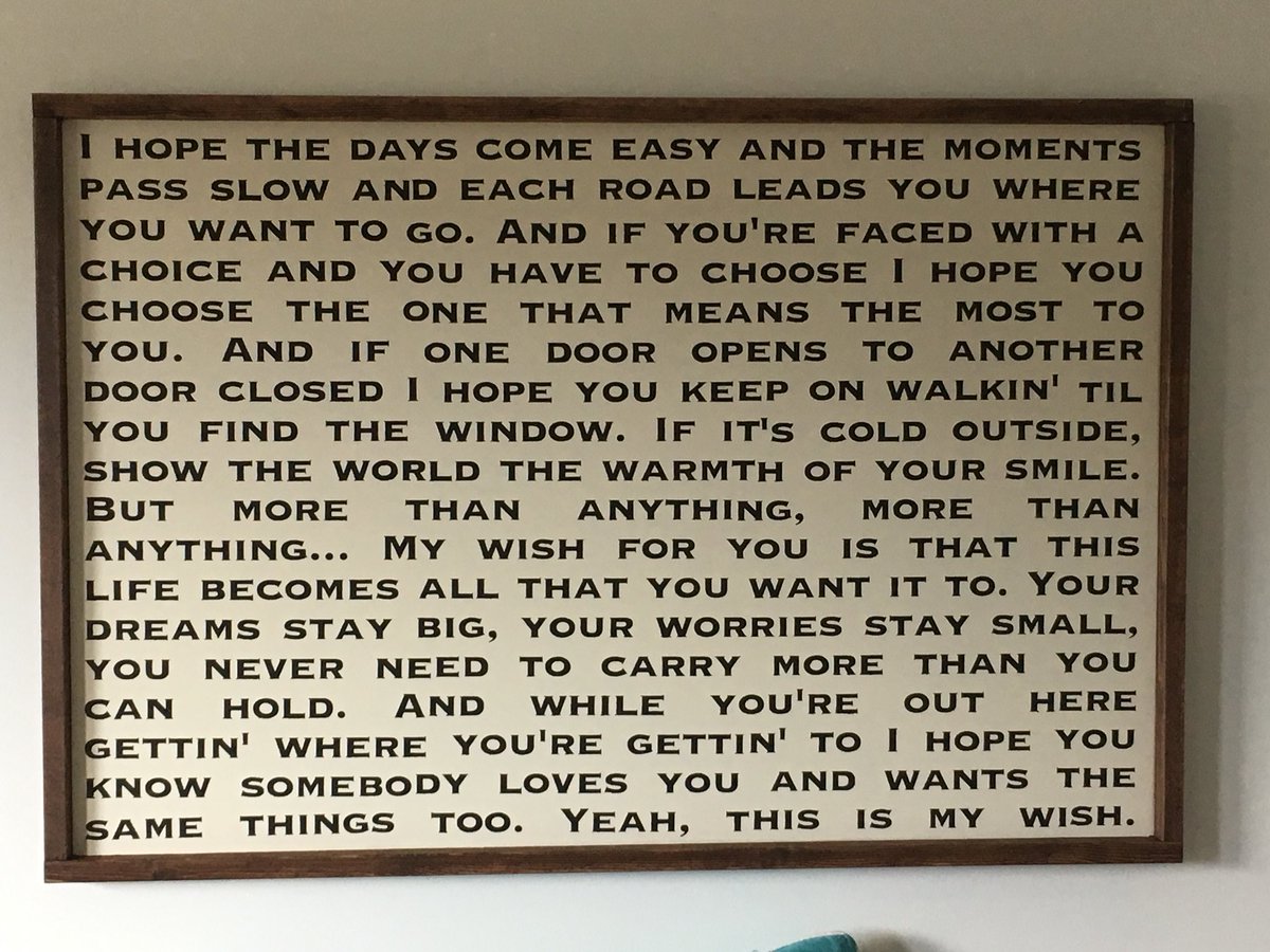 jos58774426's tweet photo. When your husband buys you the best gift ever. The lyrics to My Wish @rascalflatts this song is everywhere around us, I cry, I smile, my children. The best country group ever #MyWish https://t.co/EaDncpK9Jn