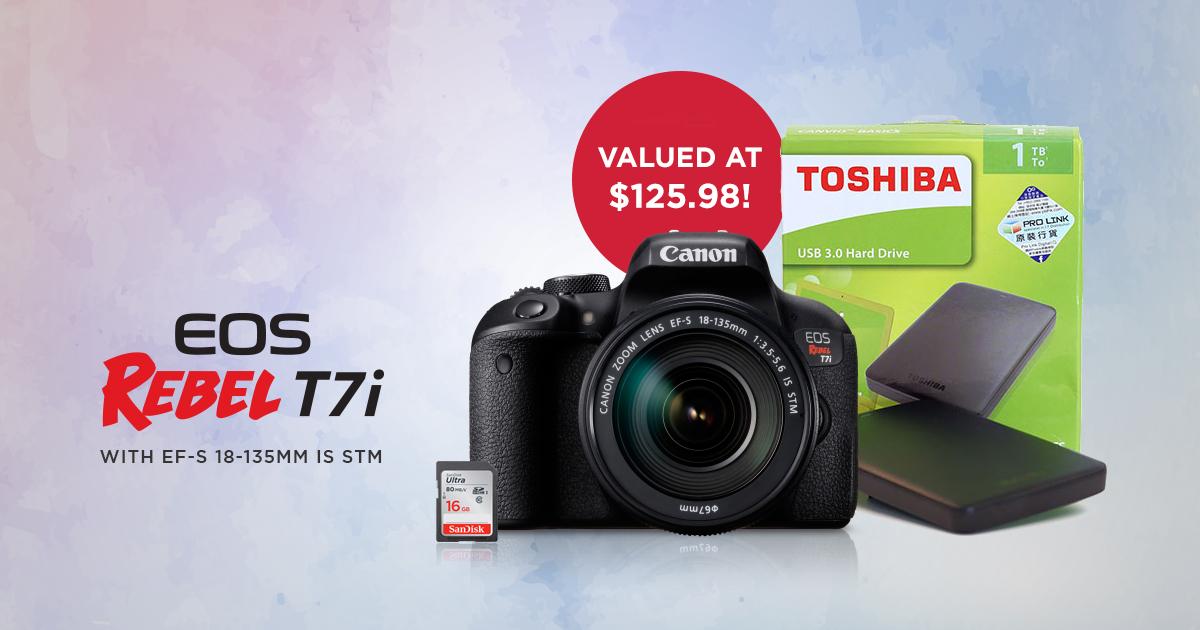 Exclusively for our followers, for a limited time! Use promo code T7ISM with the purchase a Canon Rebel T7i 18-135mm kit and receive a BONUS 16GB memory card and 1TB Toshiba hard drive! Shop Now: bit.ly/2J8ZuuH