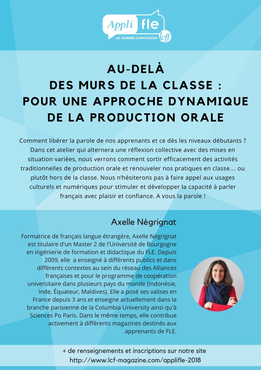 LCFmagazine's tweet photo. 📣 Vous #enseignez le #français et vous souhaitez vous former ? Rendez-vous les 25 &amp; 26 mai 2018 à Montpellier ! #FLE
Découvrez l'ensemble des ateliers ➡ https://t.co/5jZIPbNfxN
Pour vous inscrire ➡ https://t.co/heeOGiZZpP: https://t.co/U99ck9JyRq