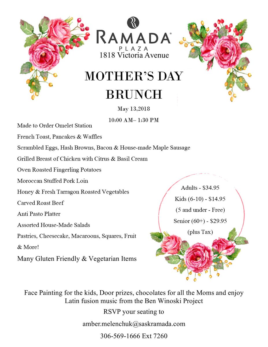 Treat your Mom to something special. Give us a call to make your reservations now. 306-569-1666 Ext.7260