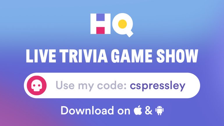 Cspressley1's tweet photo. I’m playing a game called @hqtrivia! You should play too. Use my code ‘cspressley’ to sign up https://t.co/Y0K4oTdeH3 https://t.co/NOr4UHAdBc