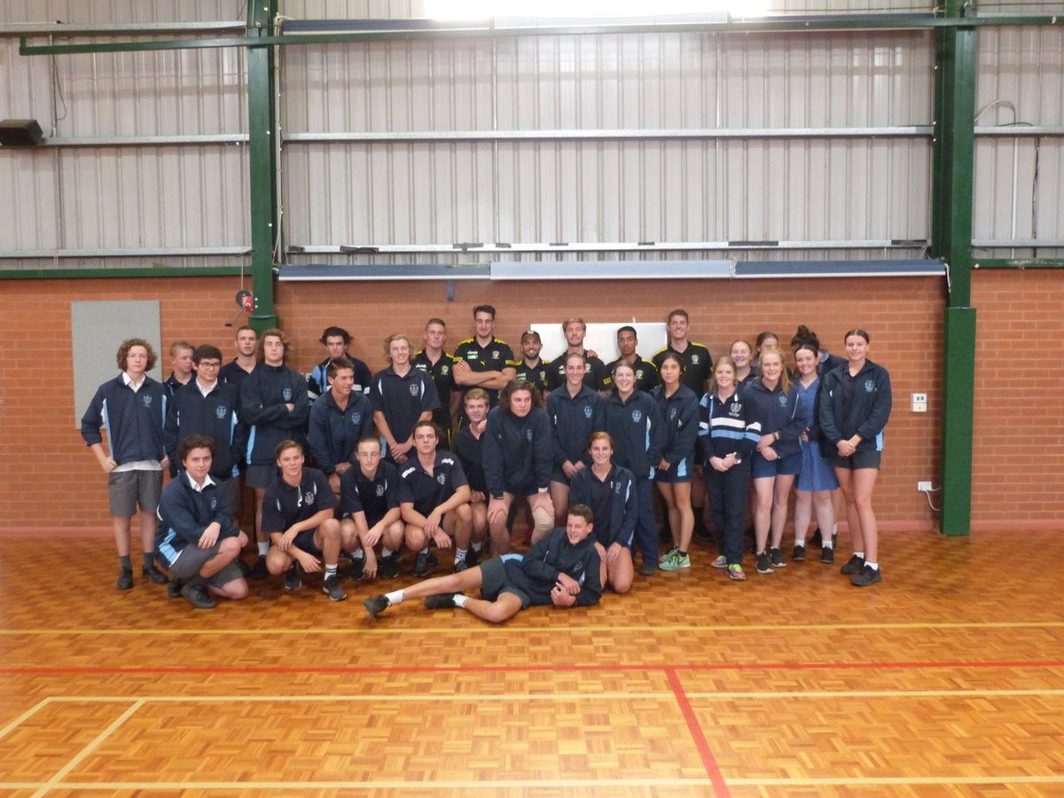 SHCYarrawonga's tweet photo. On Wednesday 18th April, Sacred Heart College had a visit from the Richmond Football Club where 6 players talked to our Yr 11 and 12 students.  Thanks to the RFC and players for visiting our school. Mr. Richard Geary Yr 11 &amp; 12 Leader. https://t.co/22nDxFvACz