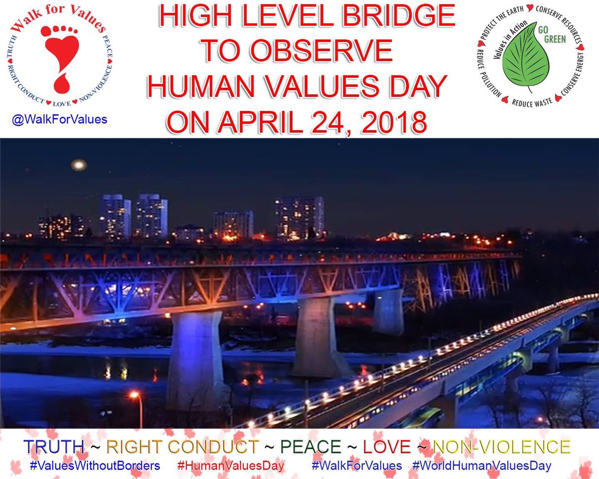 walkforvalues's tweet photo. The High Level Bridge will be illuminated to celebrate Human Values Day, April 24th. #walkforvalues #valueswithoutborders #Illumination #highlevelbridge #Edmonton https://t.co/OfmwfKmFtU