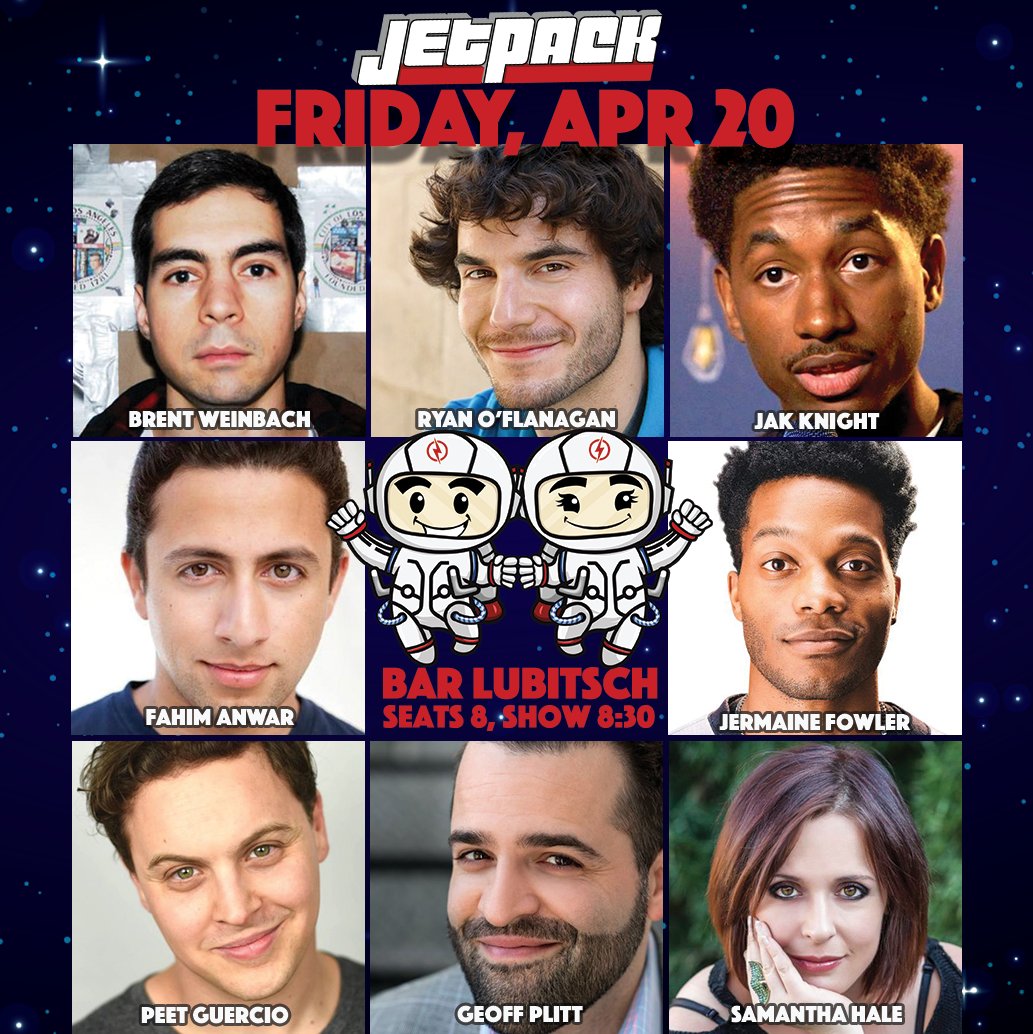 GeoffreyPlitt's tweet photo. This Friday 4/20 8pm | Free standup show @BarLubitsch!
with @BrentWeinbach @RyanOFlan @ItsJakKnight @FahimAnwar @jermaineFOWLER @TheSamanthaHale @GeoffreyPlitt @PeetGuercio
#jetpackcomedy #hollywood #lacomedy #losangeles #losangelesevents #laevents #barlubitsch #comedy #funny https://t.co/H72COvqkJA