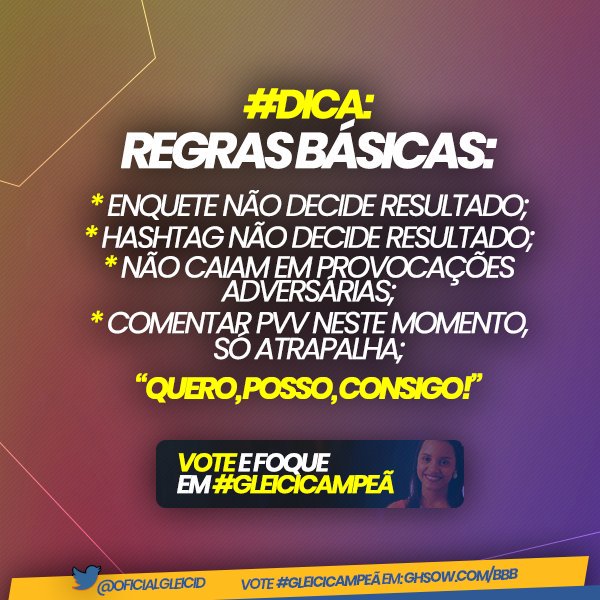 gleicidamasceno's tweet photo. Lembrando que:

Enquetes não valem nada, então não votem nelas. UOL é uma estimativa dada por quem vota lá, não são resultados oficiais, então esqueça UOL.

Foco apenas no GSHOW! Seus votos só valerão se forem lá. Vamos com tudo! Essa madruga é nossa! #GleiciCampeã https://t.co/8vZDyvqG2H