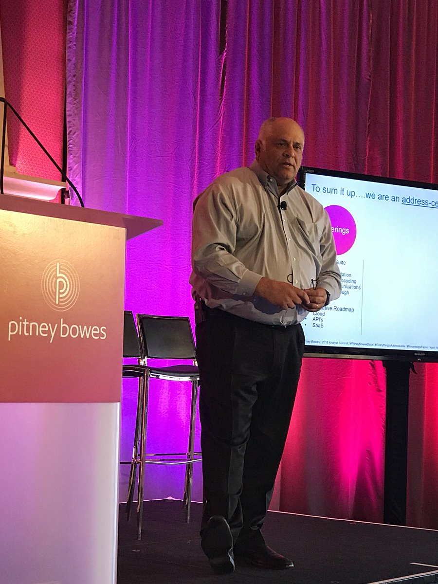 MarkSmithISG's tweet photo. Great job @PitneyBowes for Analyst Summit & highlighting possibility of #knowledgefabric #PitneyBowesData #everythingisaddressable thanks AR pros Kristi & Dave for your help & leader @bobguidotti for taking my tough questions! You have the digital ingredients to make it happen! https://t.co/BNSGxvP1E1