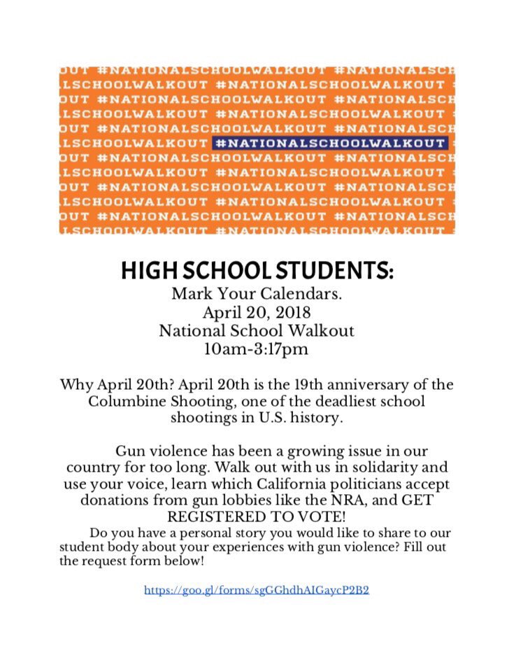 JFKGSM's tweet photo. The National Walkout is in 2 days!! Remember to tell your friends, set an alarm for 10am and most importantly WALK OUT!!🗣🇺🇸 https://t.co/VbtkwnnaiI