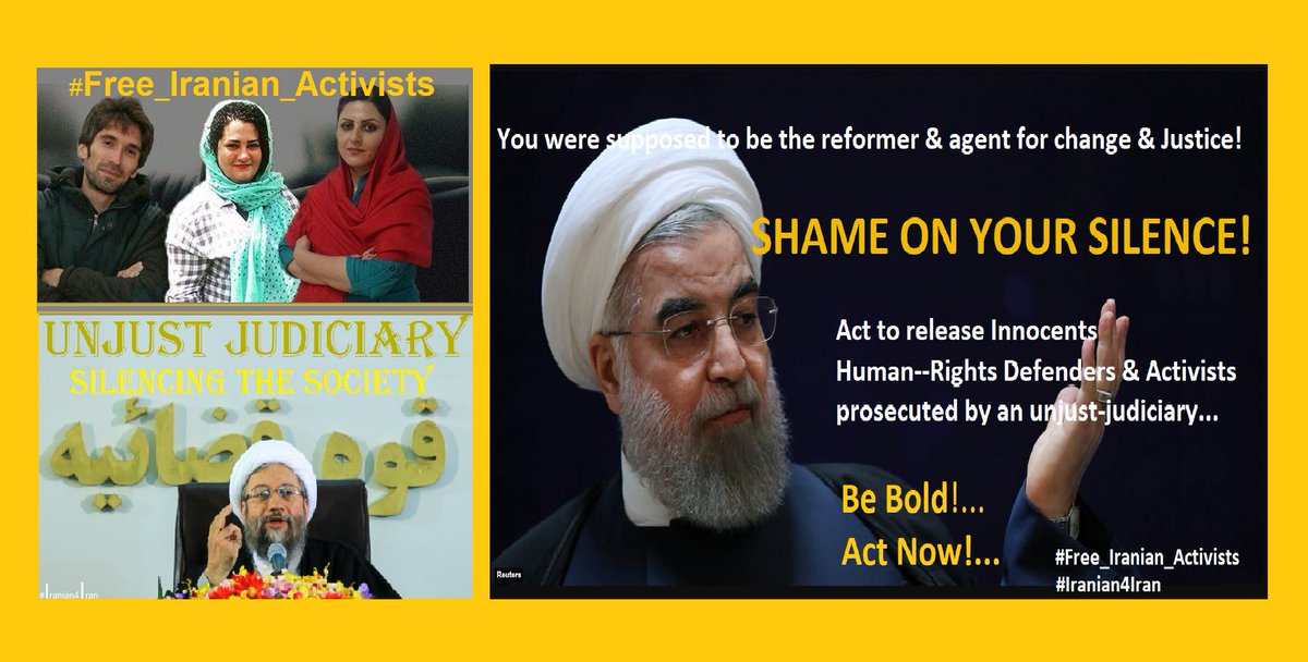 hamianhriran's tweet photo. @hesamodin1 Speak to the president & #reformers;
You ALL need to find the #COURAGE
To challenge the unjust-judiciary
To Release #Jailed_Heroes of Iran!
|>Act Now:
#FreeNarges
#SaveGolrokh
#SaveArash
#SaveAtena
#FreeSoltani
#Free_Iranian_Activists now!
|>#RT plz to @Rouhani_ir https://t.co/3H2HekVQGo