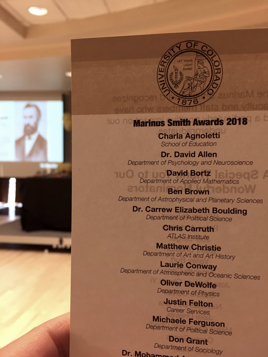 CUBoulderCareer's tweet photo. Our Outreach Coordinator, Justin Felton, was honored with the 2018 Marinus Smith Award last night! We so appreciate his dedication to positively influencing our PCA's. Congrats, Justin! https://t.co/gOGR5XrL1o
