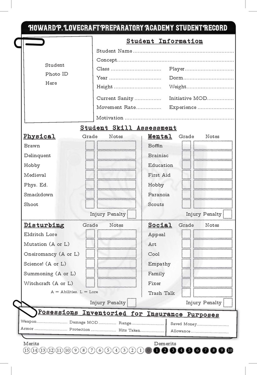 JGrayCreative's tweet image. I was hired to do layout for the upcoming RPG, HP Lovecraft Academy. Here's a preview of the character sheets.