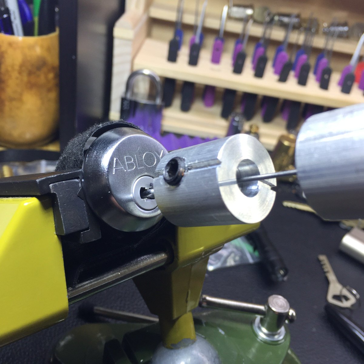 GreenGrowLocks's tweet photo. I got the Abloy DiskLock picked today! I finished making the tool last week and plan to make another with some improvements in design. The full detail of the build has been posted in the advanced section of LP101. https://t.co/WEHu8hFDzK