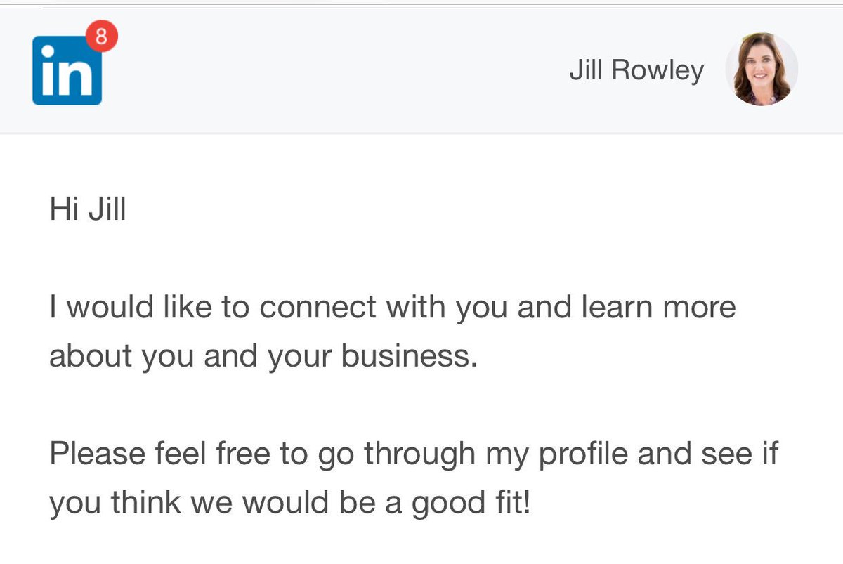 jill_rowley's tweet photo. Since you ended your invite with an exclamation point, it probably makes sense to connect?!?!?! #WastingMyTime https://t.co/L2D0I0bS14