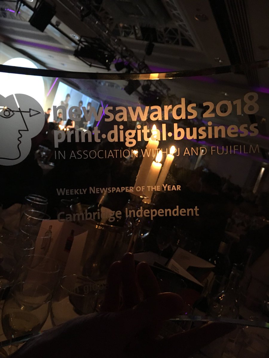 Paul Brackley (@paulbrackleyci) on Twitter photo Delighted to say that <a href="/CambridgeIndy/">Cambridge Independent</a> has retained Weekly Newspaper of the Year at the #newsawards2018 - we’re absolutely chuffed! Well done team! Delighted to say that <a href="/CambridgeIndy/">Cambridge Independent</a> has retained Weekly Newspaper of the Year at the #newsawards2018 - we’re absolutely chuffed! Well done team!