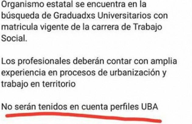 tiempoarg's tweet photo. "No serán tenidos en cuenta perfiles UBA": el gobierno porteño discrimina a profesionales de la universidad pública en una convocatoria laboral. https://t.co/i3Sh7QZ2dm https://t.co/IL7nfstC65
