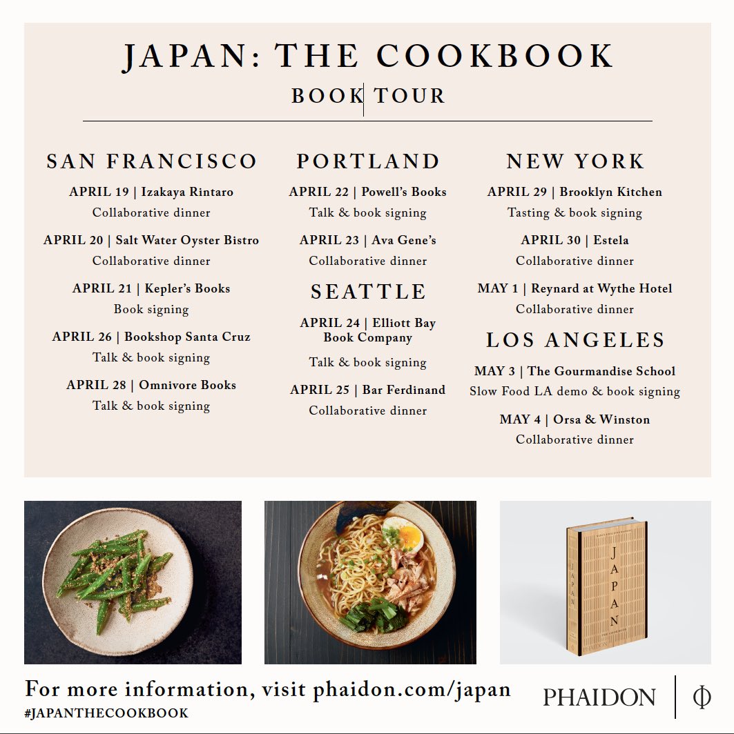 phaidonpress's tweet photo. Join us for #JapantheCookbook events with author @nancyhachisu and @izakayarintaro, @SaltwaterDepot, @AvaGenes, Reynard at @WytheHotel, @thebklynkitchen and more. Info: https://t.co/0EUDOSongf https://t.co/xsO7SGNRJR