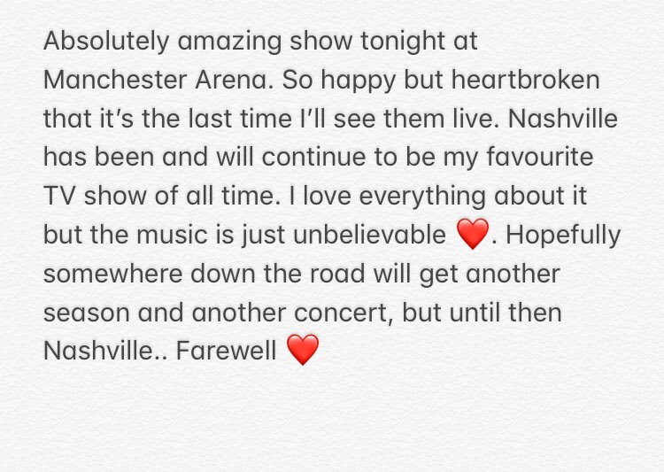 NashieUK's tweet photo. #Nashville #NashvilleCMT #NashvilleOnTour #NashvilleFarewellTour #NashvilleConcert @NashvilleCMT https://t.co/jGqip7DejV