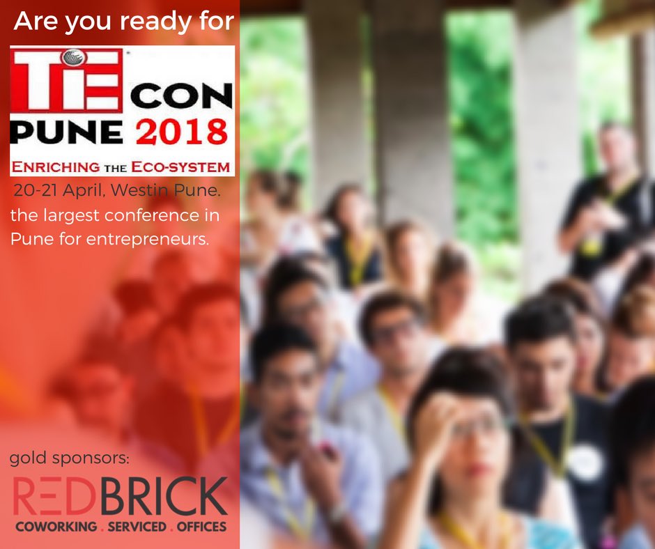<a href="/Redbrickoffices/">Redbrick Offices</a> is proud to sponsor and present, #TIECon Pune 2018, at the Westin this Friday &amp; Saturday - 20th &amp; 21st April ! Join us for the largest conference in #Pune for #Entrepreneurs : Register now at tieconpune.org