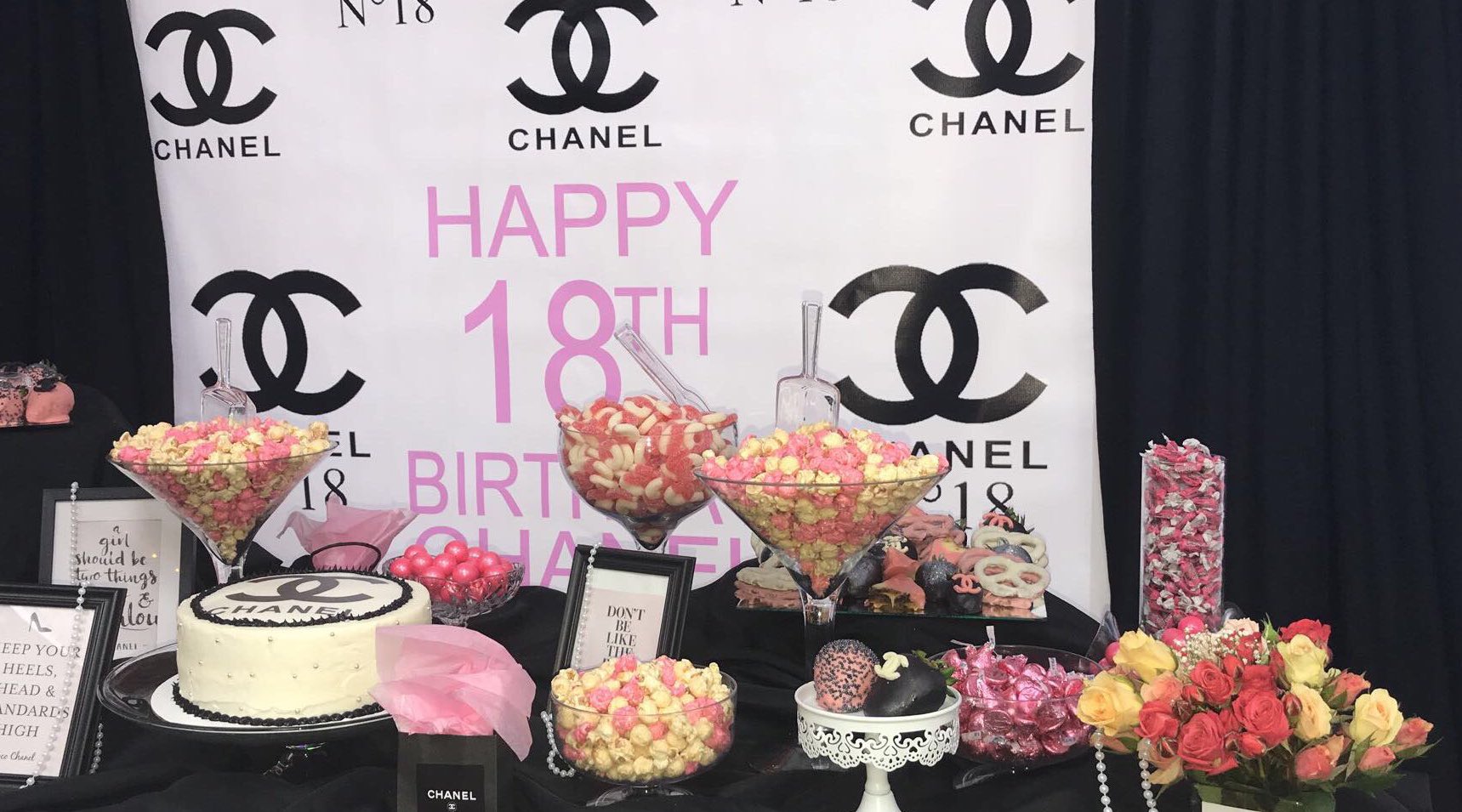 Candygirl Creations on X: #chanel 18th Birthday dinner #simple lay  #cocochanel #flowers #pearls #diamonds #18thbirthday loving my perfume  #centerpieces #eventstyling #decor #decoration #chaneldecor #chaneldetails  #pink #chanelbirthday #candygirl
