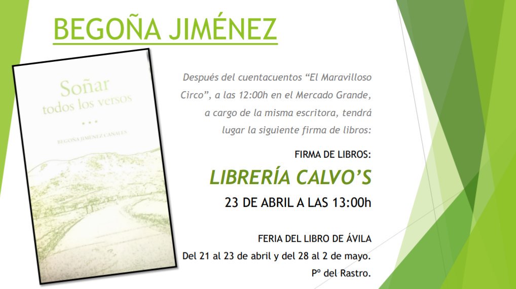 libreriacalvos's tweet photo. Begoña Jiménez firmará libros el dia 23 de abril a eso de las 13.00h, justo despues del cuentacuentos que habrá en el Grande una horita antes y que impartirá ella misma!! Os esperamos!!! https://t.co/WocrgZZ3KS