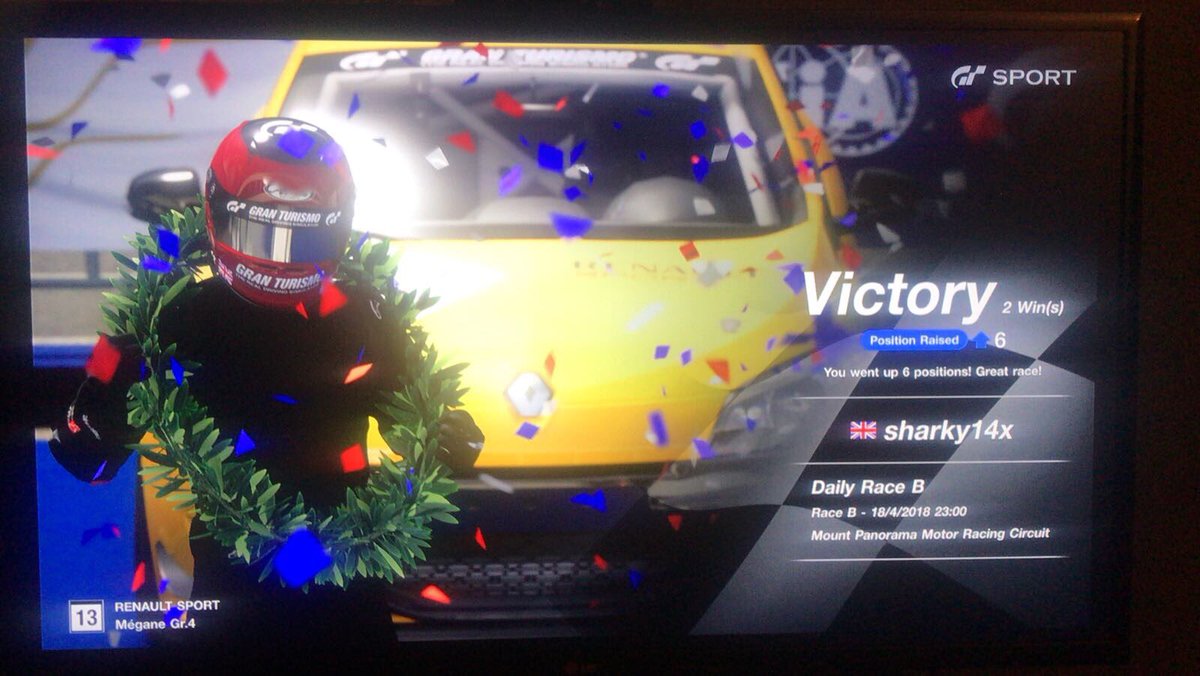 SharkmanGames's tweet photo. Not going to make the Daniel Ricciardo comparisons but.... quailed 6th won the race just saying 😅😅 #GTSport https://t.co/8AmnCj44Ls