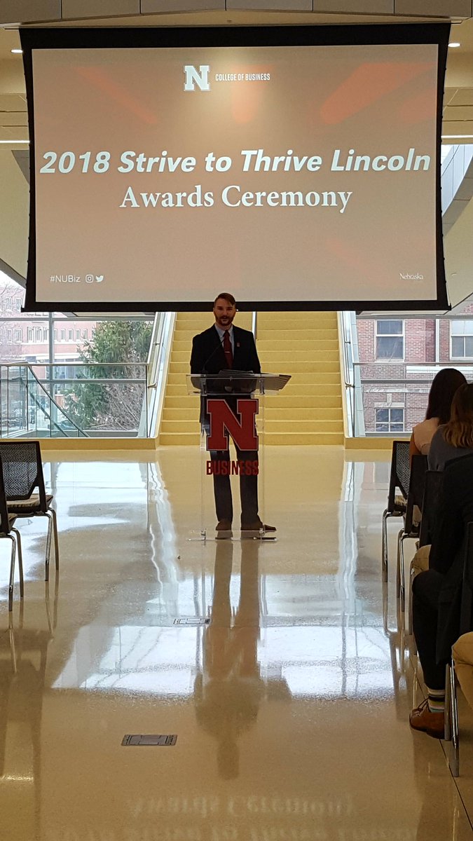 Niles_Laura's tweet photo. Usually a man behind the scenes, Davis Podany steps up to emcee the #NUBiz Strive to Thrive Lincoln awards reception. https://t.co/ejk4YM80So