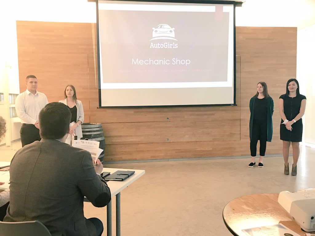 niagaracollege's tweet photo. More Pitches... “AutoGirls”; the mechanic shop for women, with women mechanics and “Date In A Box”; a new way to get matched with someone based on similar product interests that get delivered. #nctakeoff #myncstory #niagaracollege https://t.co/nXTNUftZnV