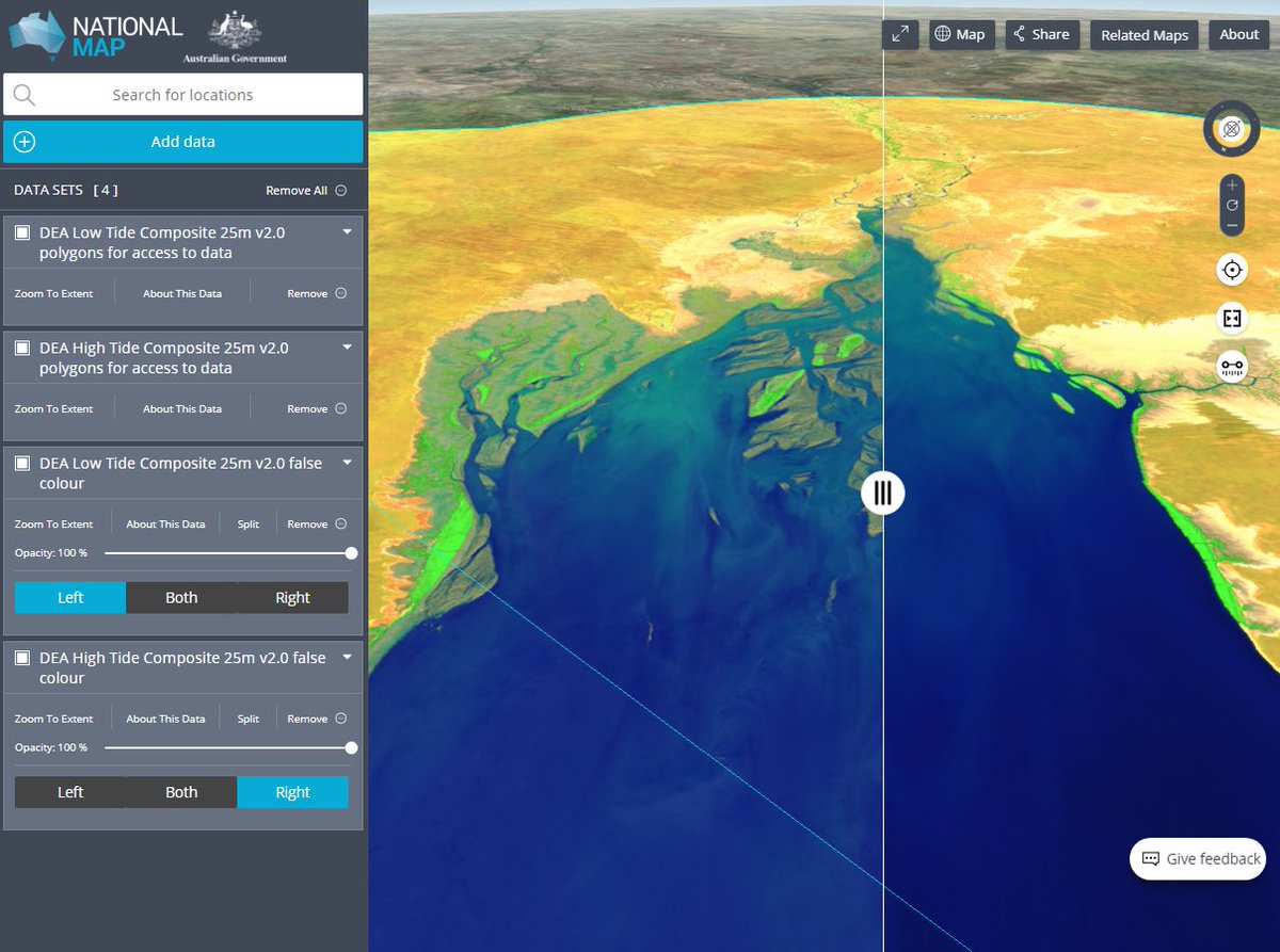 Using tidally-tagged #Landsat imagery and #DigitalEarthAU to produce ready-to-analyse high and low tide composite images of Australia's entire coastline: explore and download instantly on #NationalMap! nationalmap.gov.au/#share=s-kWtdr… #AMSN2018 #coasttocoast2018 #openaccess