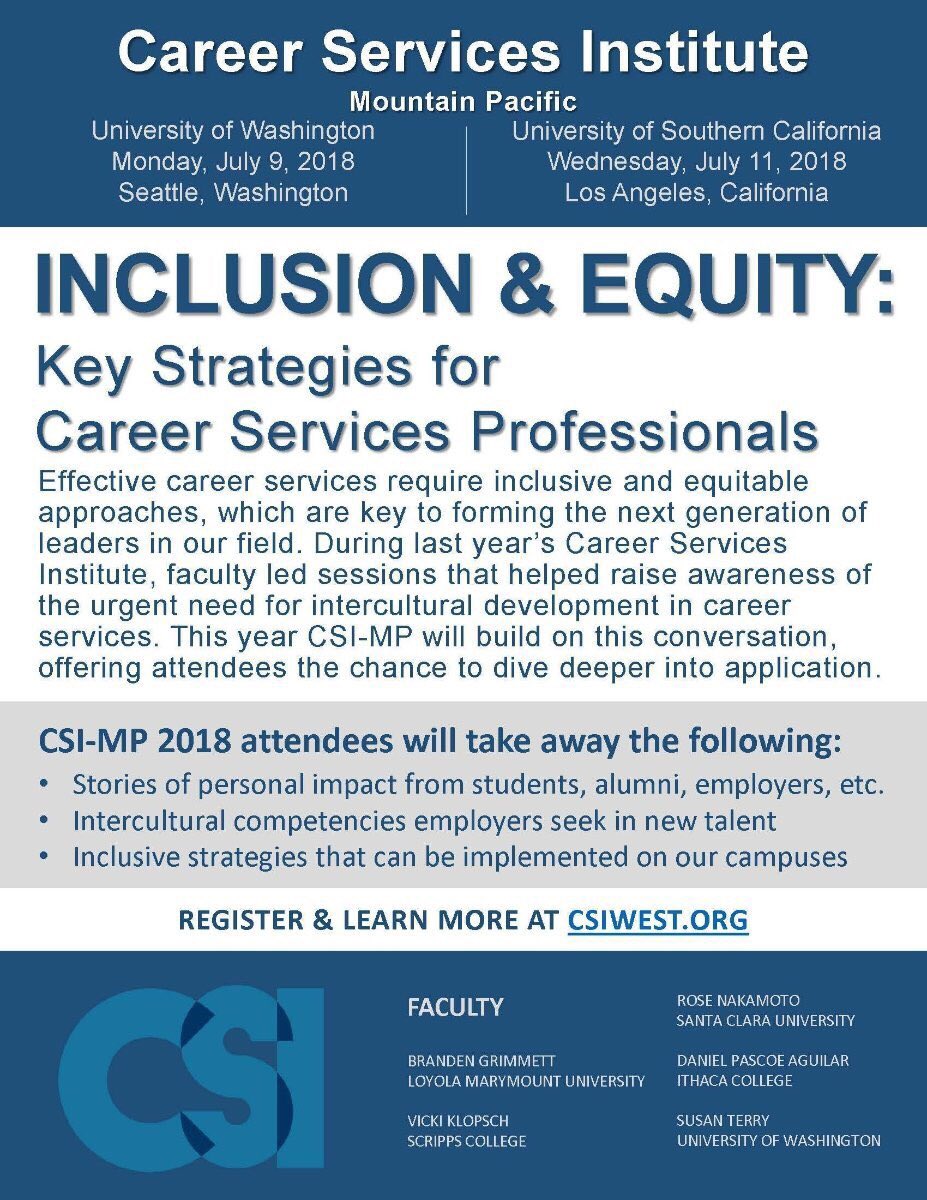 Save the date for this summer’s Career Services Institute. <a href="/UW/">University of Washington</a> and <a href="/USC/">USC</a> will host on July 9 &amp; 11. Looking forward to co-facilitating with <a href="/DrDanielPascoe/">Daniel Pascoe, PhD</a>, <a href="/terry_nah/">Susan Terry</a>, Rose Nakamoto &amp; Vicki Klopsch! csiwest.org