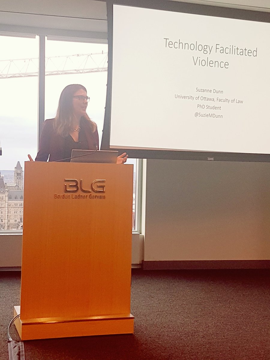 chelseycolbert's tweet photo. Up now is @SuzieMDunn speaking about her fascinating work at @uocommonlaw on tech facilitated violence against women  at tonight's @LawTech613 event #techlaw #TFVAW https://t.co/UsTwU1BBC1