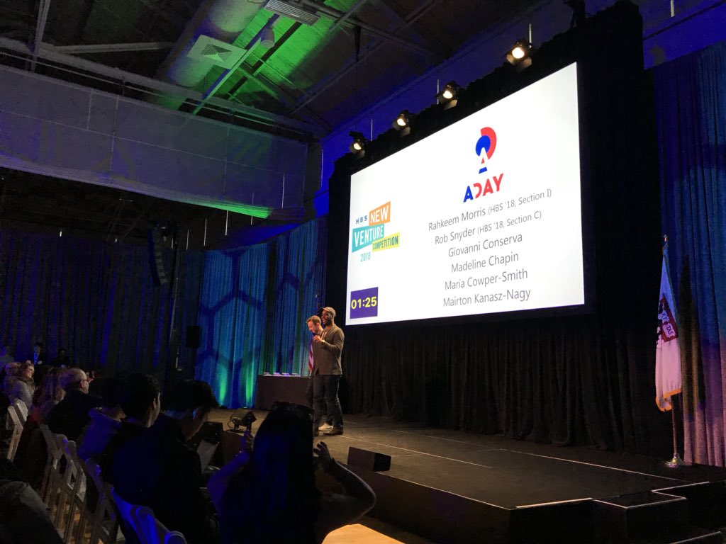 changds's tweet photo. Top 12 finalists pitch tonight out of 300 entries #HBSNVC, awesome to have been the head coach at the Rock Accelerator for 2 of the 4 student track finalists @joinaday #AlphaVantage @HarvardHBS @HBSRock https://t.co/XCajIaSBuV