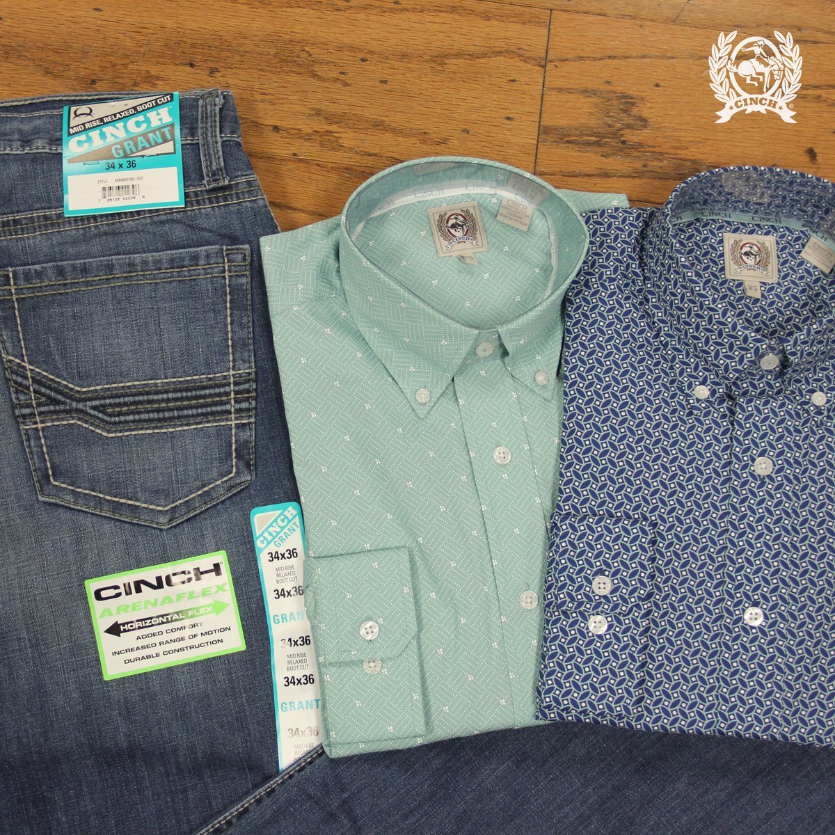 A new relaxed fit Grant jean has arrived! Which shirt do you like more left or right? Shop on cinchjeans.com.  #LeadDontFollow #CINCHJeans