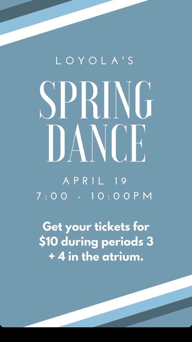 loyolaAC's tweet photo. Calling all athletes!! Don’t forget to buy your ticket for the spring dance tomorrow! Don’t miss out on dancing, cupcakes, music, photo booth and more🎉 https://t.co/JUVxOeztlF