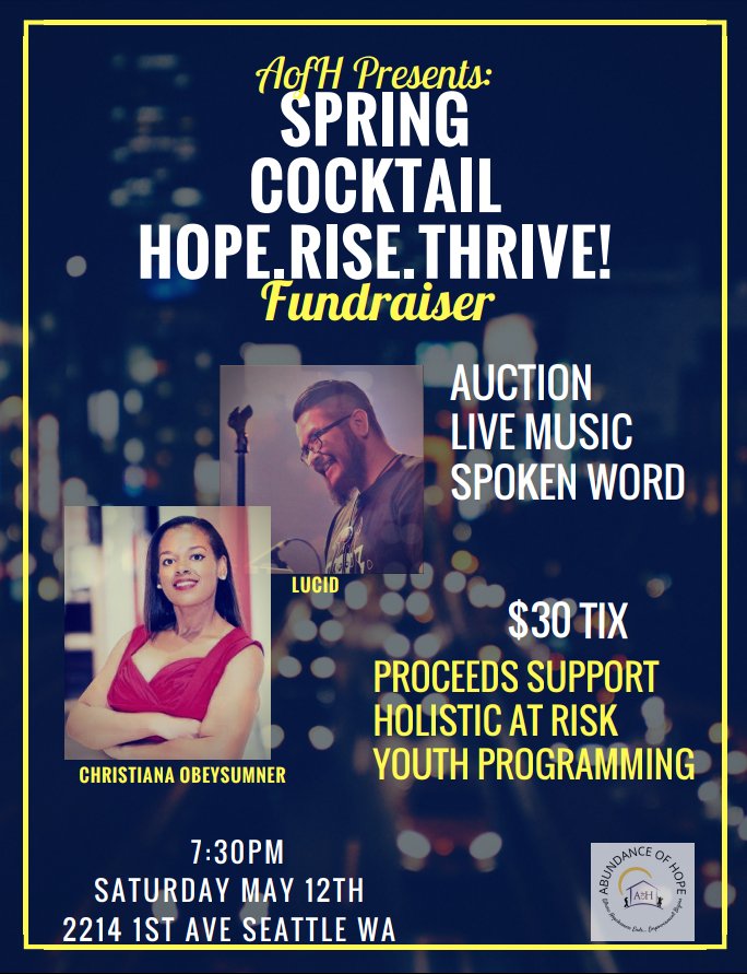 MarissaKlaryce's tweet photo. Come out and support the At-Risk and unsheltered youth in our community! Tickets are available now on Eventbrite and includes ✌free drinks 🍷🍺. The live auction features getaways to South America & much more! #seattleEvents #youthempowerment #aofh #faceofchange #faceofhope https://t.co/VtohnUxzNc
