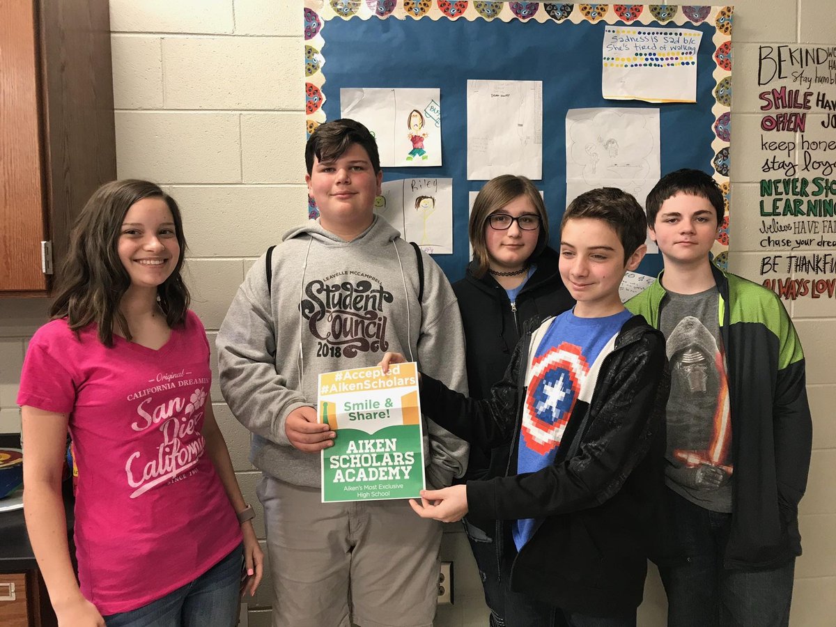 LMMSRocks's tweet photo. Congratulations to LMMS students #Accepted as @AikenScholars freshmen this fall: Ann Messick, Michael Wilson, Ashley Oerman, David Roy, Jakob Lyle, Klayre King! @USCAiken @AikenPublicSch @AlfordOnTheGo @MC_Messick #AikenScholars  #ScholarsBound https://t.co/AH74rVSZgG