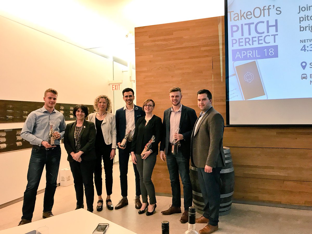 niagaracollege's tweet photo. “Date In A Box” is the winner for the Best in Niagara award. They were chosen because their dating app incorporates local Niagara business like wineries and tourist destination. Congratulations to the team! #nctakeoff #myncstory #niagaracollege @ncTakeOff https://t.co/36LNoGn7J7